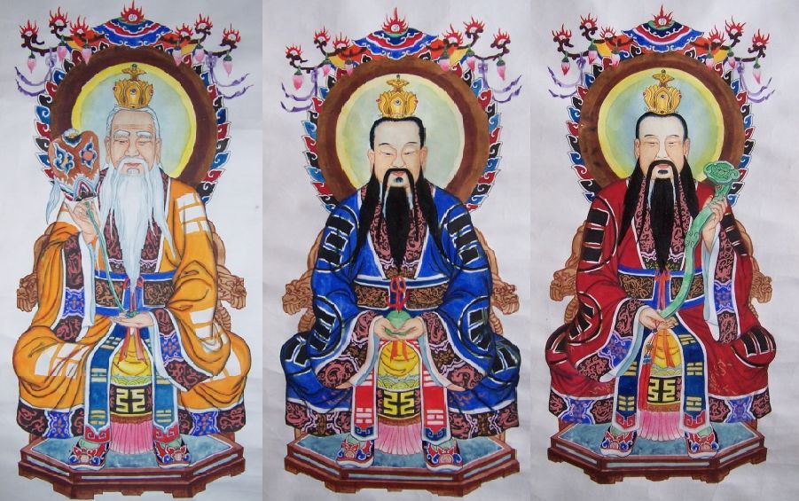 Three religious deities depicted side-by-side in an illustration from Doism, an indigenous religion from China.